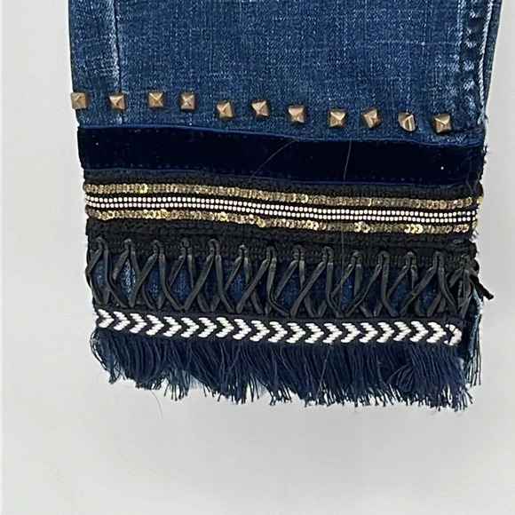Blue Revival Embellished Hem Dark Wash Jeans - Size 27 - Picture 3 of 7